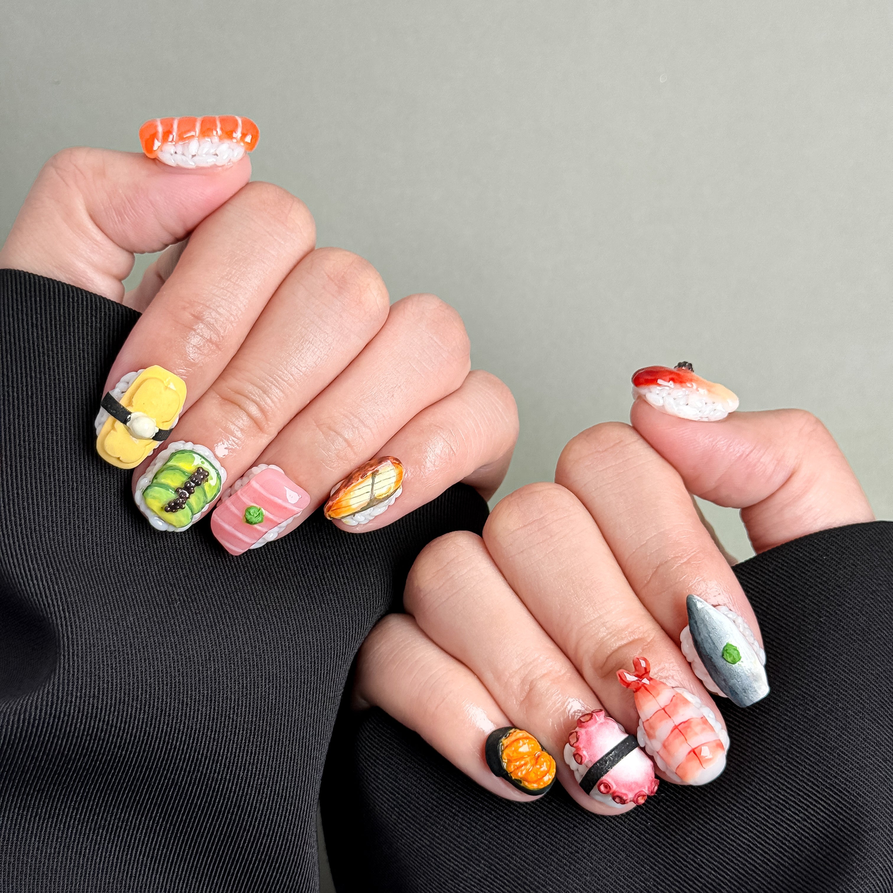 Ongles Press-On MIBLAB Bento multicolores port¡§|s sur mains, Manucure cr¡§|ative Gen¡§¡§ve