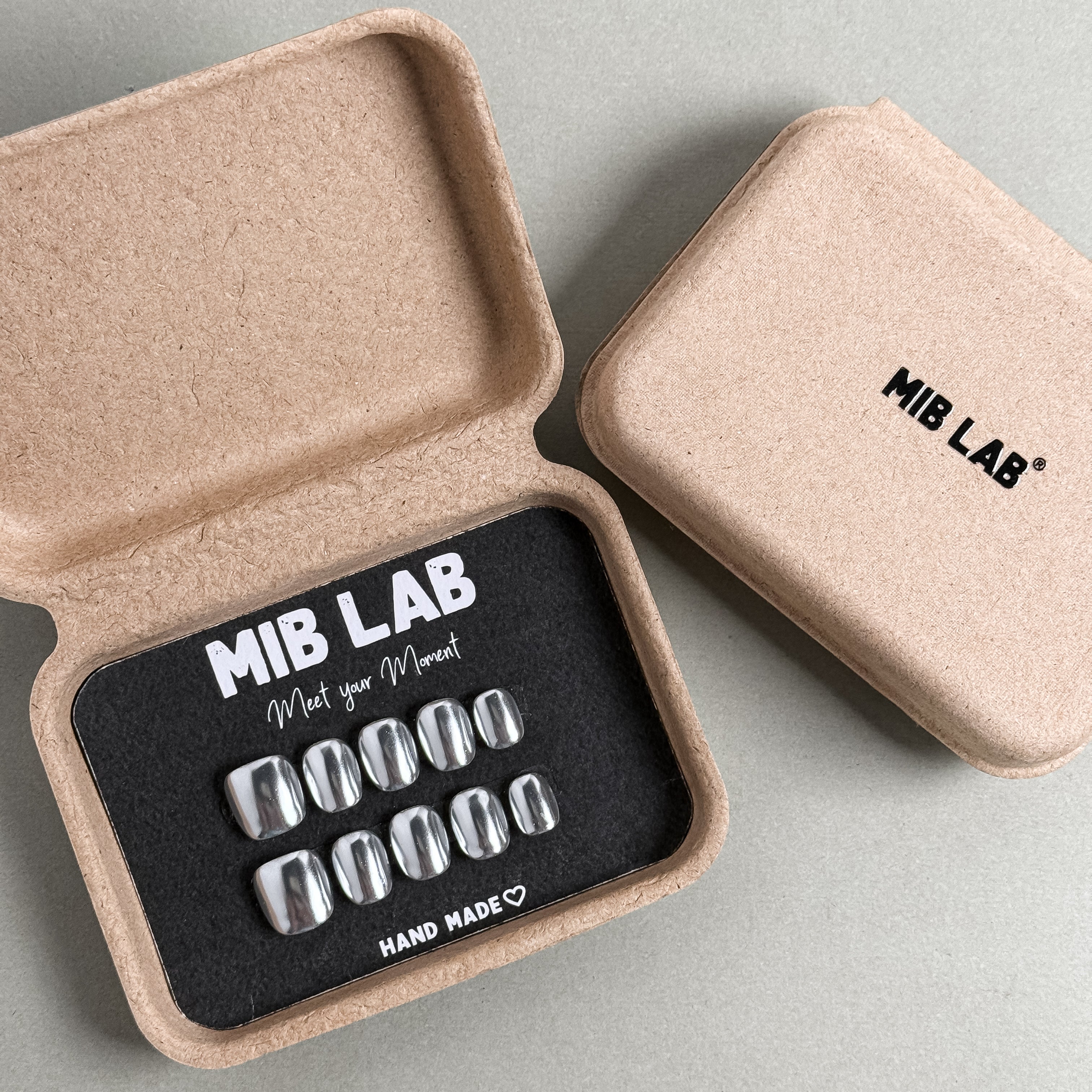 Coffret MIBLAB Press-On Nails argent¡§|s miroir dans bo?te ¡§|l¡§|gante, Boutique Faux Ongles Gen¡§¡§ve
