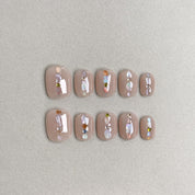 Faux Ongles R¡§|utilisables MIBLAB nude brillant avec reflets argent¡§|s, Press-On Nails Premium Gen¡§¡§ve