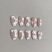 Faux Ongles R¡§|utilisables MIBLAB nude avec dentelle florale blanche, Press-On Nails Mariage Gen¡§¡§ve