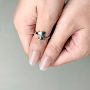 Close-up of nude beige pearlescent press-on nails by MIBLAB, luxury handcrafted design from the You and Me collection Geneva.