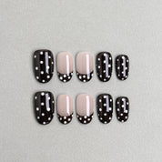 Faux Ongles R¡§|utilisables MIBLAB noirs ¡§¡è pois blancs et nude, Press-On Nails Premium Gen¡§¡§ve