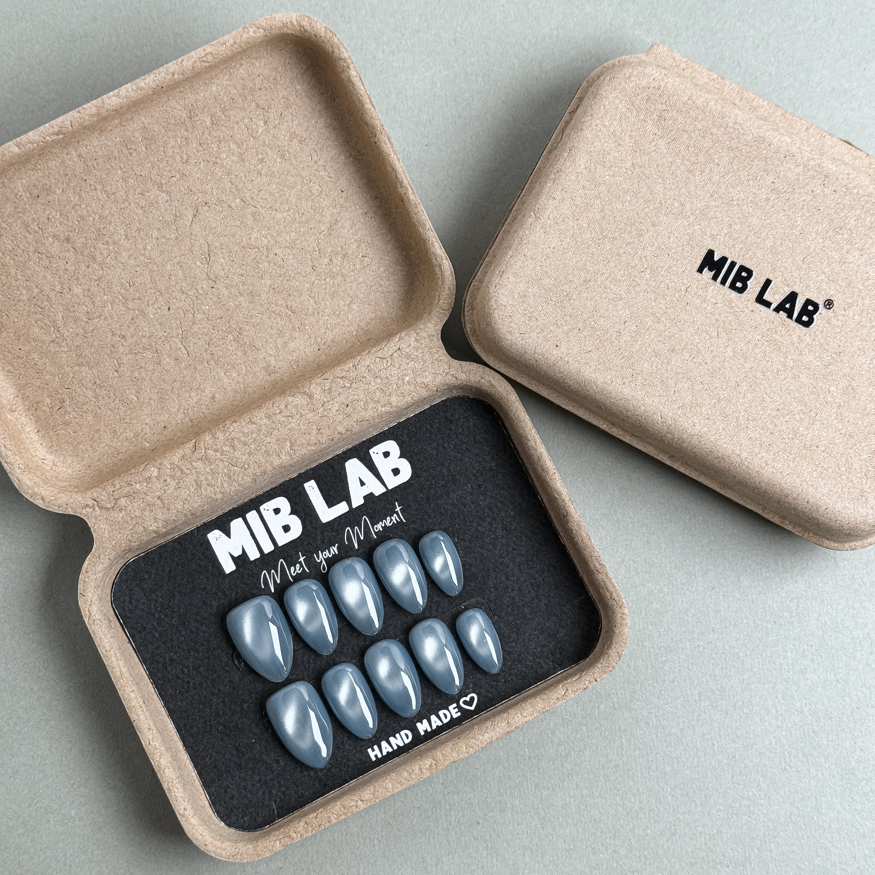 Coffret MIBLAB Press-On Nails argent bleut¡§| dans bo?te ¡§|l¡§|gante, Boutique Faux Ongles Gen¡§¡§ve